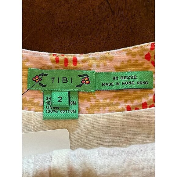 Tibi Pink And Gold Tree Print Cotton Strapless Knee Length Fit And Flare Dress 2 - Picture 7 of 10